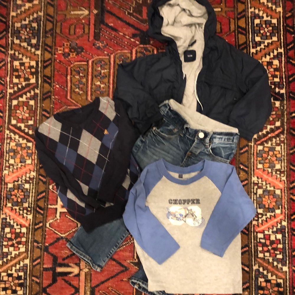 Baby Gap Boys Size 4 Bundle of rain jacket, jeans, sweater and shirt